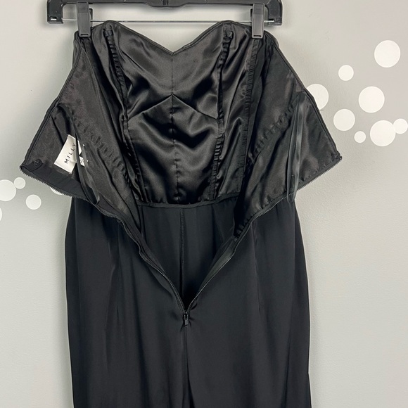 Milly Strapless Bustier Jumpsuit Black Silk Lamb Leather Trim Size 8 - Picture 7 of 12